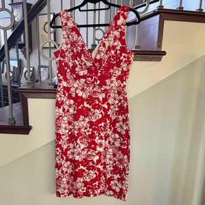 Donna Ricco Red and White Floral Midi Dress